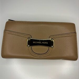 Michael Kors Tan Leather Wallet with Gold Accents